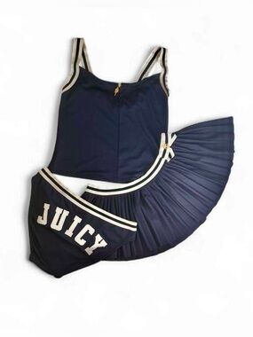 Y2K Juicy Couture Swimsuit Set Tankini Bikini Skirt Blue Medium Surf Royalty